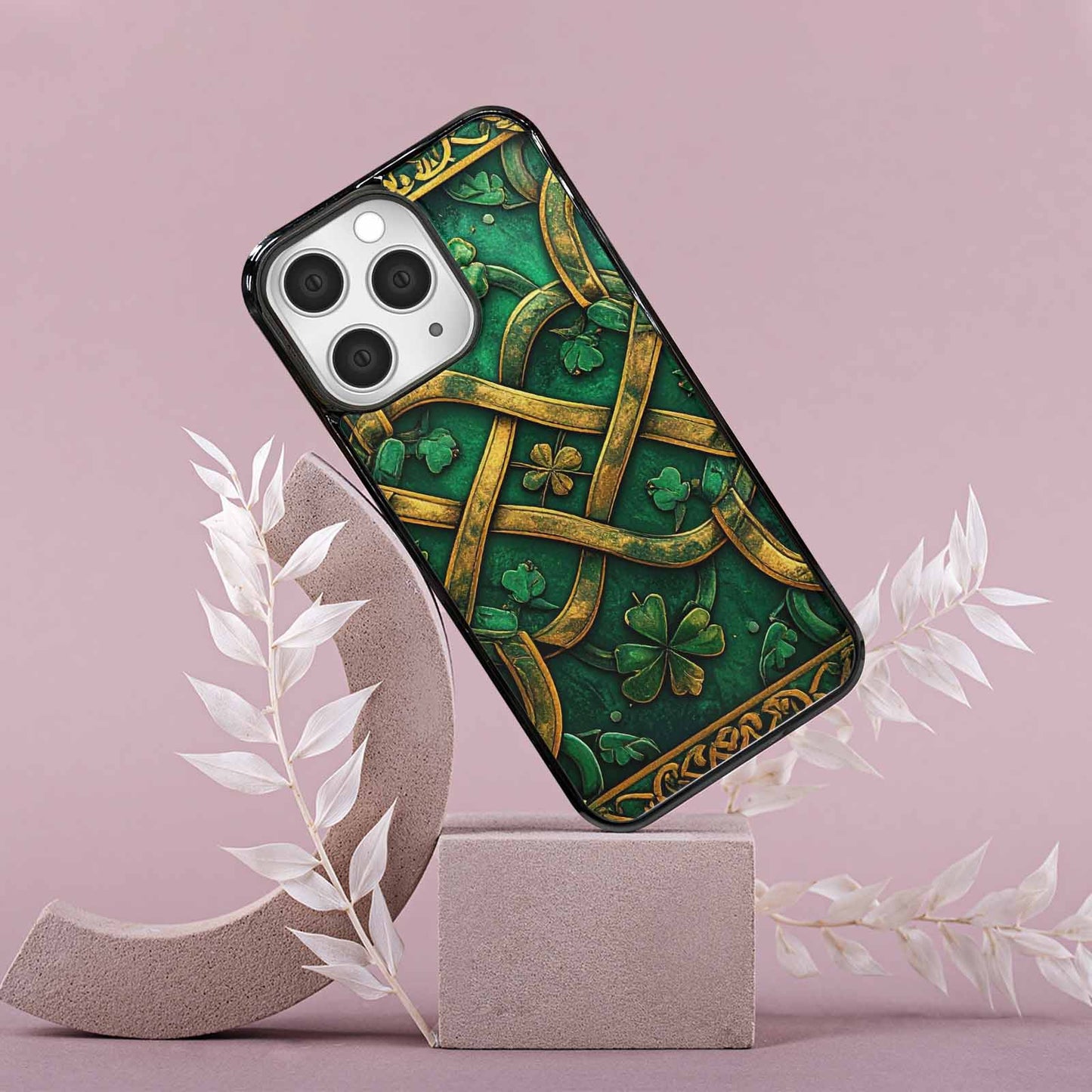 iPhone 15 Pro Max Case — Irish Celtic Knot Pattern Shamrocks Seamless, Custom Made Phone Cover