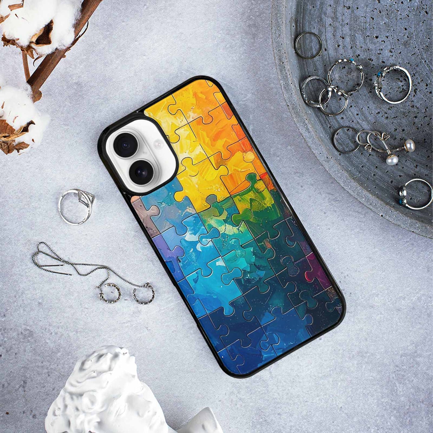 iPhone 16 Plus Case — Autism Puzzle Pieces Puzzle Piece Pattern, Personalized Phone Case