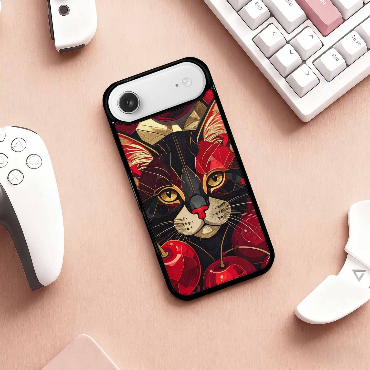 iPhone 17 Air Case — Retro Cherry Cat Face Retro Vintage, Custom Printed Phone Case