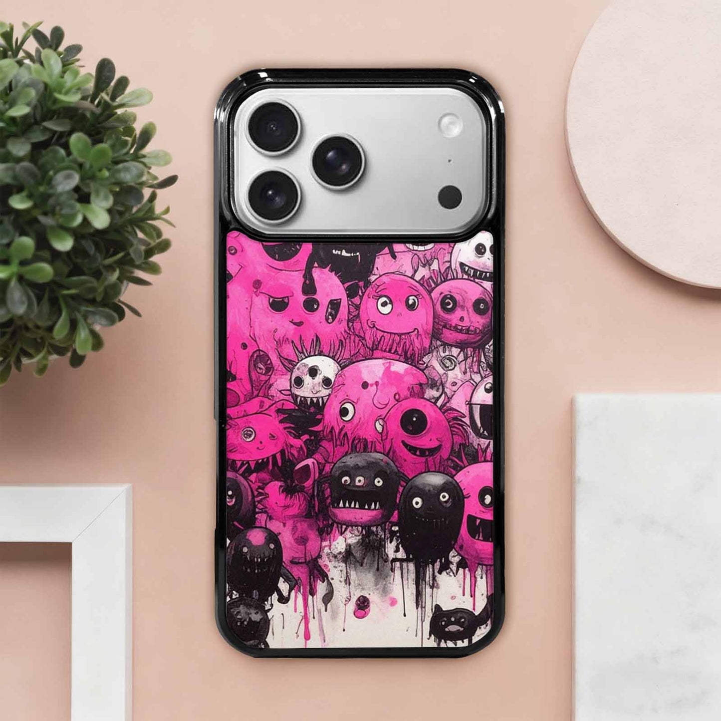 iPhone 17 Pro Max Case — Black & Pink Ink Cartoon Cute, Customized Protective Case