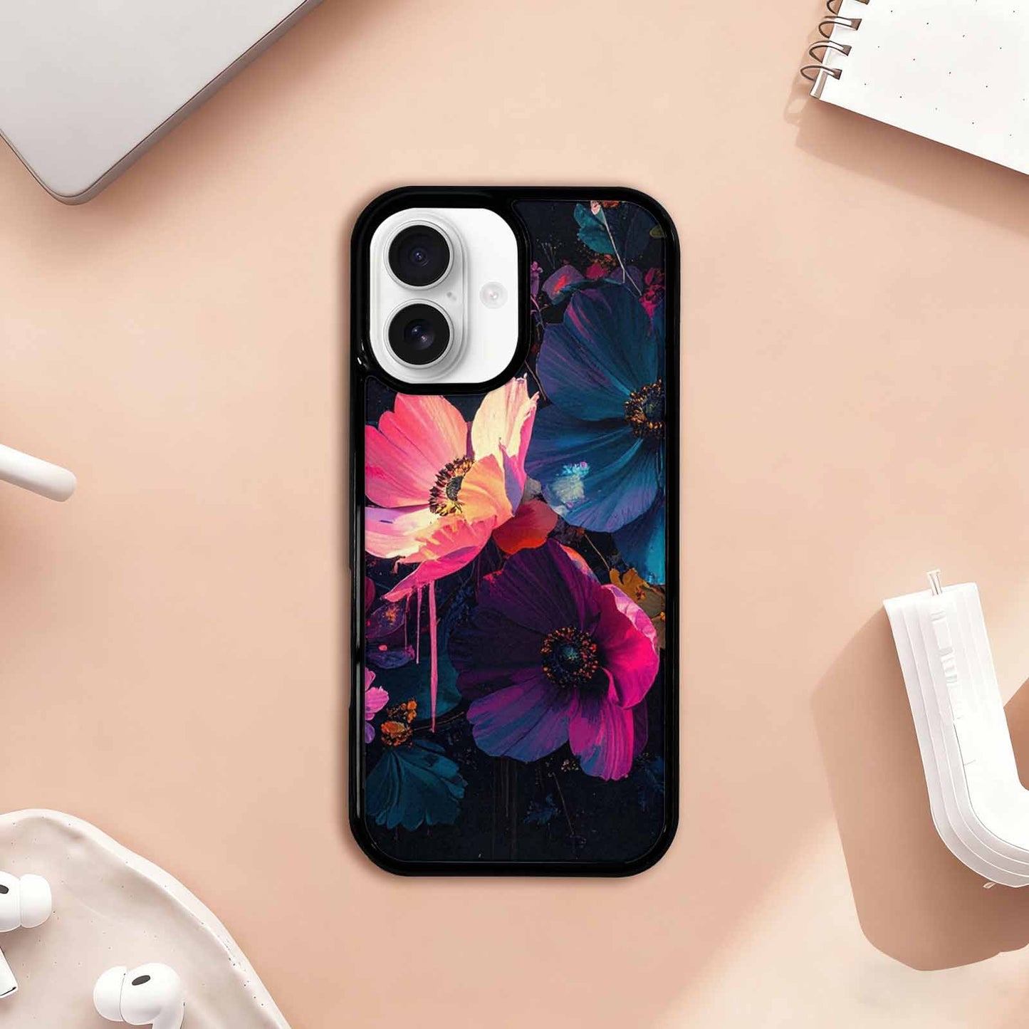 iPhone 17 Case — Shadowy Glitch Floral Pattern Floral, Customized Protective Case