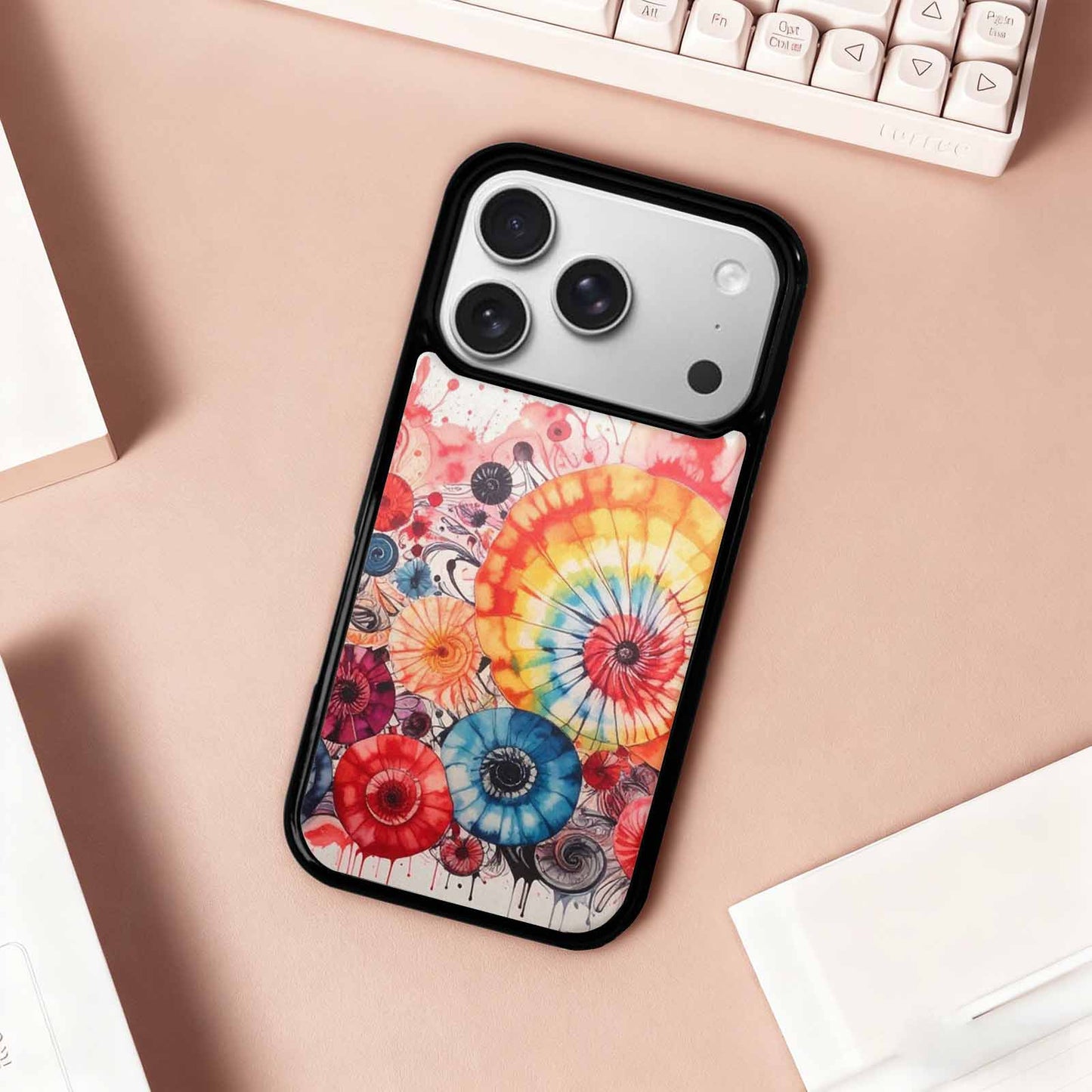iPhone 17 Pro Case — Tie Dye Swirls Black Red Tie, Custom Art Phone Cover