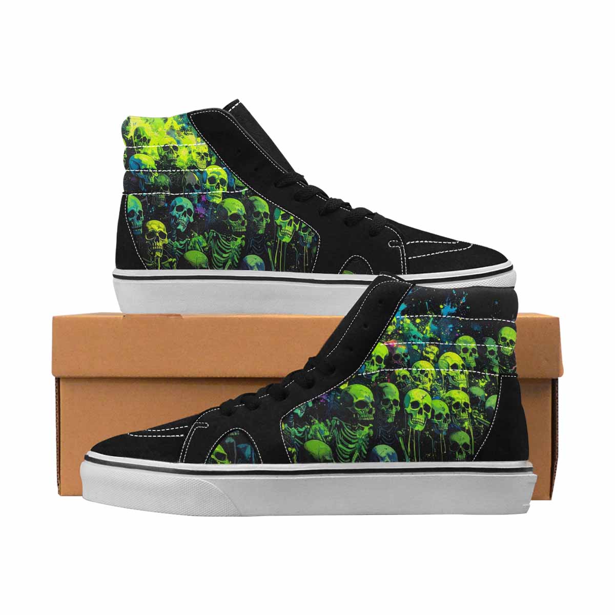 Neon Green Skull Custom Art Sneakers | Men's | Freaky Shoes®