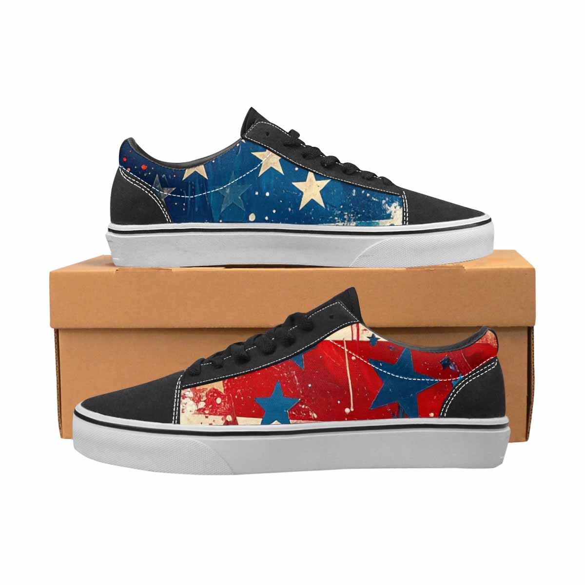 WOMEN'S Patriotic Stars Stripes Lace-Up Canvas Grunge Custom Shoes