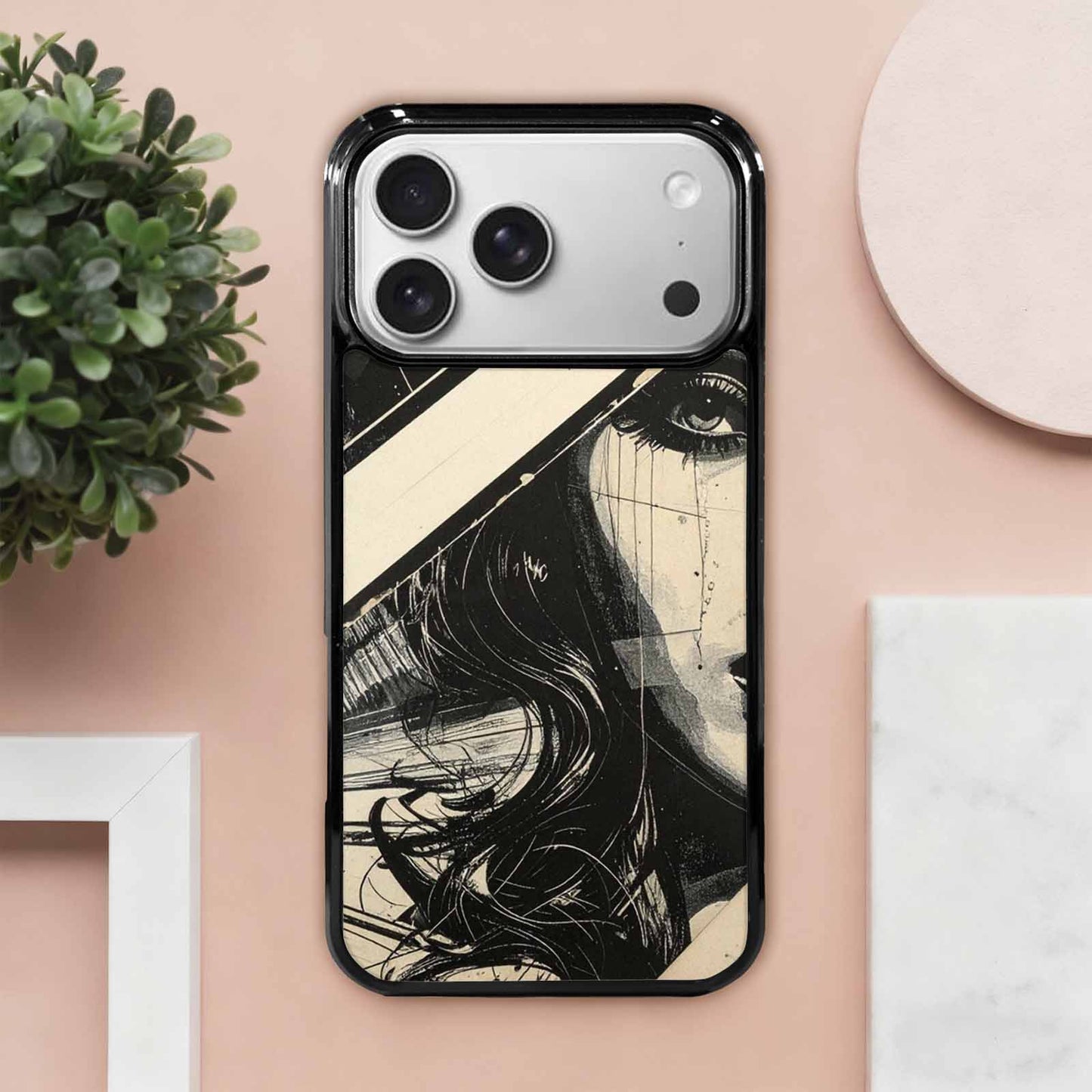 iPhone 17 Pro Max Case — Black And White Solid Retro Vintage, Personalized Phone Case
