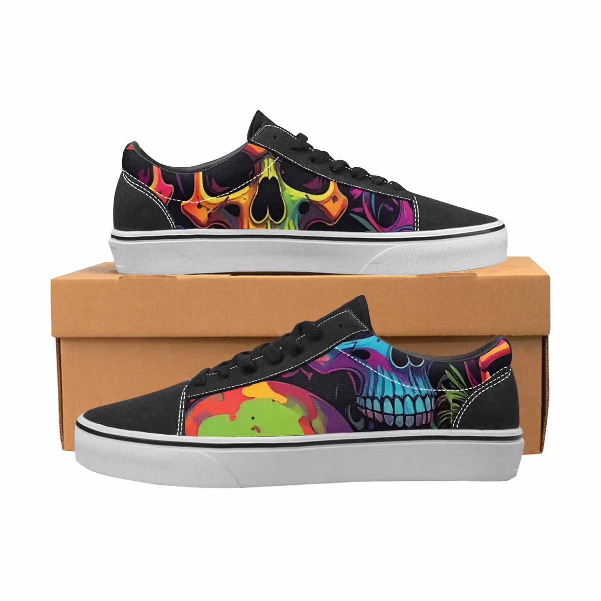 WOMEN'S 1000s Skulls Neon Camo Lace-Up Canvas Aesthetic Shoes