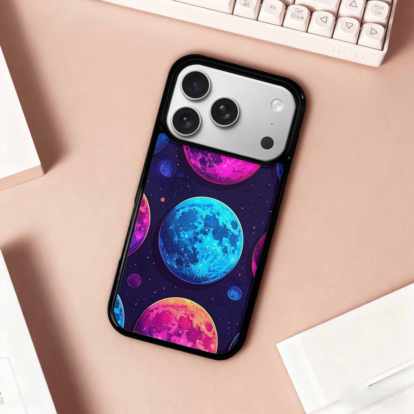 iPhone 17 Pro Case — Neon Winter Moon Seamless Cartoon Cute, Custom Print Case Cover
