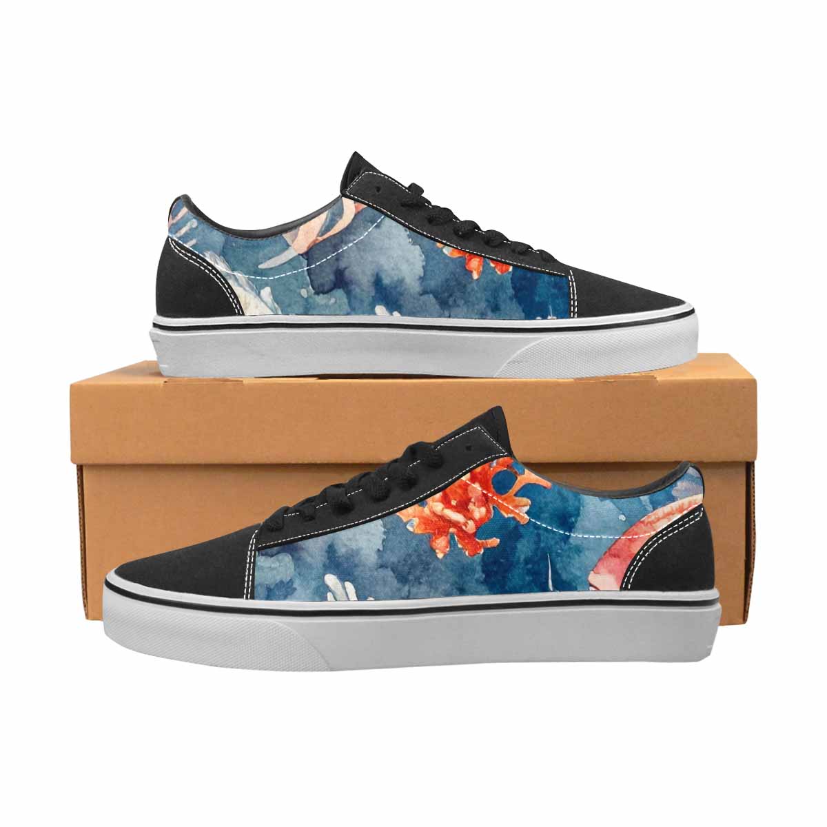 MEN'S Fish Scale Coral Canvas Lace-Up Vivid Custom Sneakers