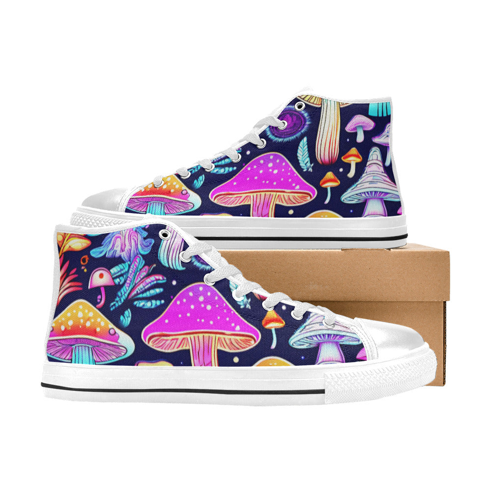 WOMEN'S Colorful Mushrooms Art Vibes High Top Canvas Vivid Custom Sneakers