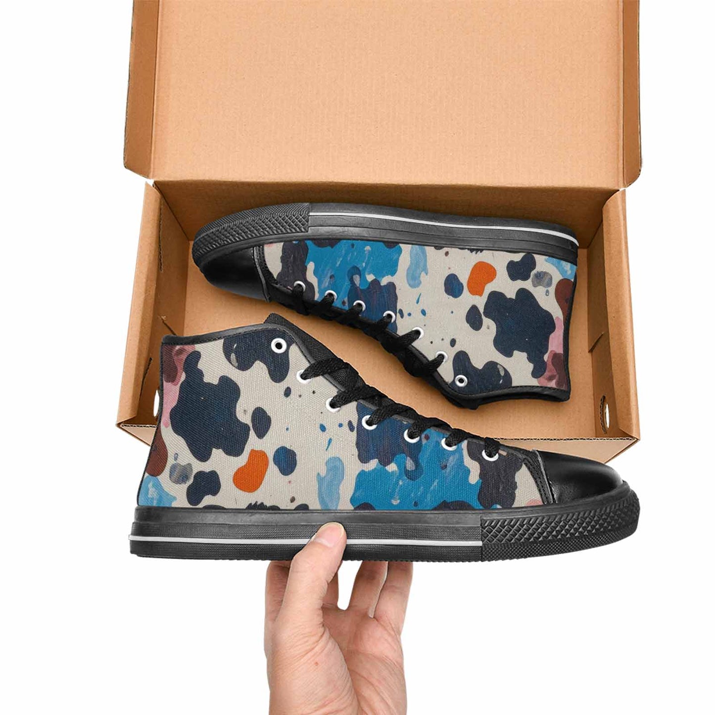 MEN'S Cow Animal Print High Top Canvas Cottagecore Sneakers