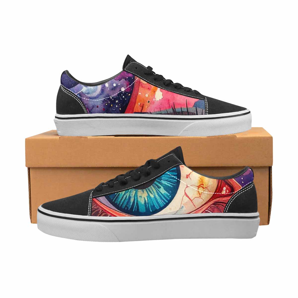 WOMEN'S Cartoon Eyeballs Galaxy Canvas Lace-Up Vibrant Chaos Shoes