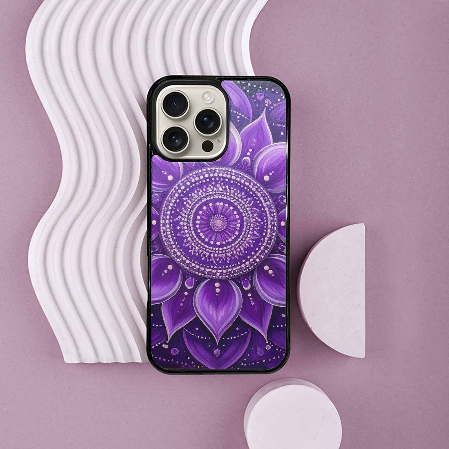 iPhone 16 Pro Max Case — Purple Mandala Bohemian Print Edge To, Customized Protective Case