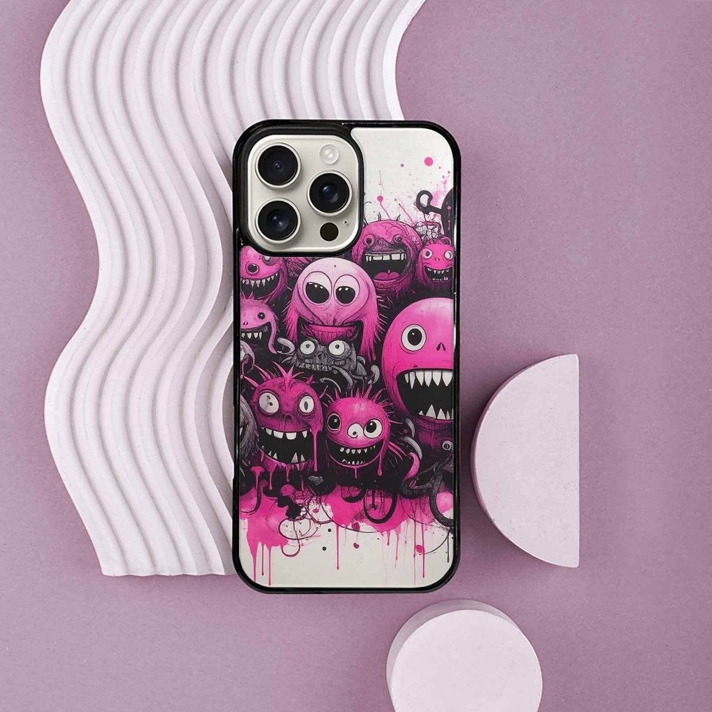 iPhone 16 Pro Max Case — Monsters General Black Pink Ink Cartoon, Personalized Phone Case