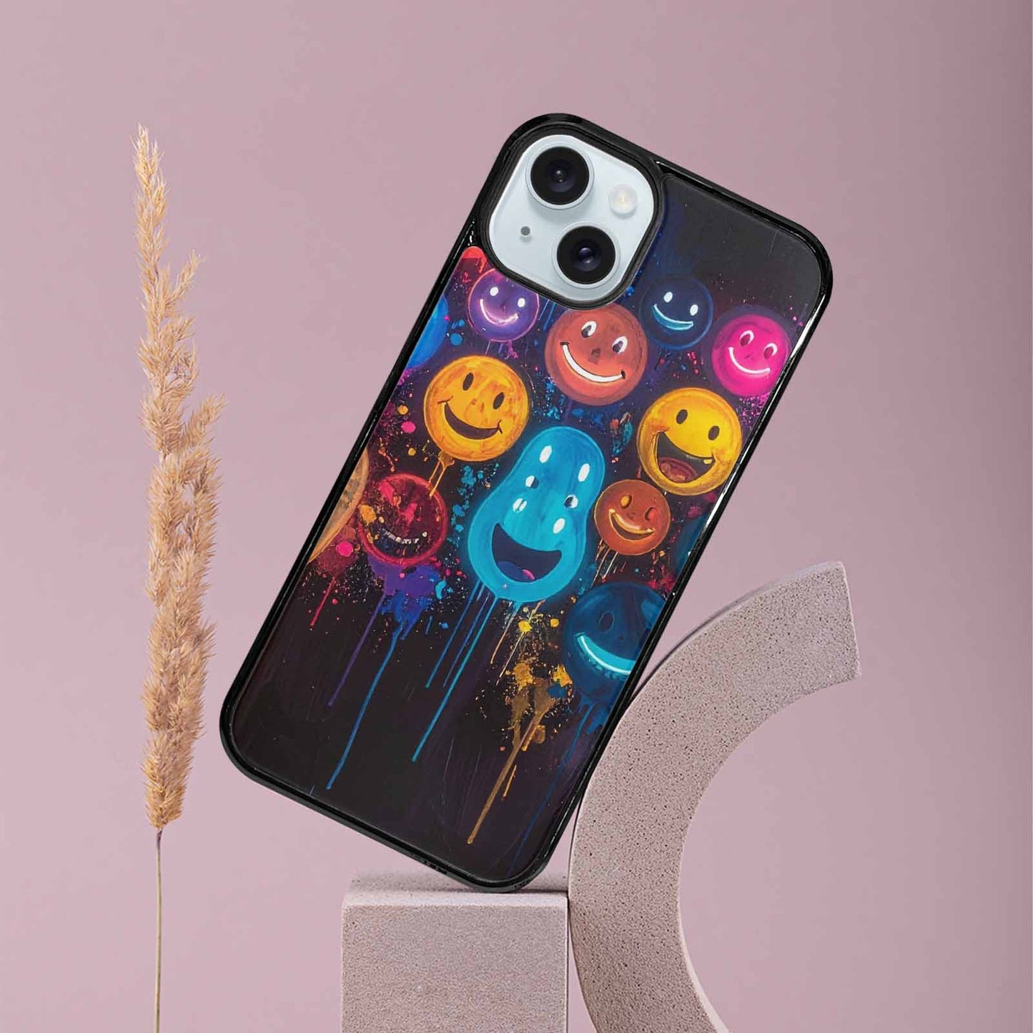 iPhone 15 Plus Case — Smiley Faces Glow Smiley Faces Pattern, Custom Made Phone Cover