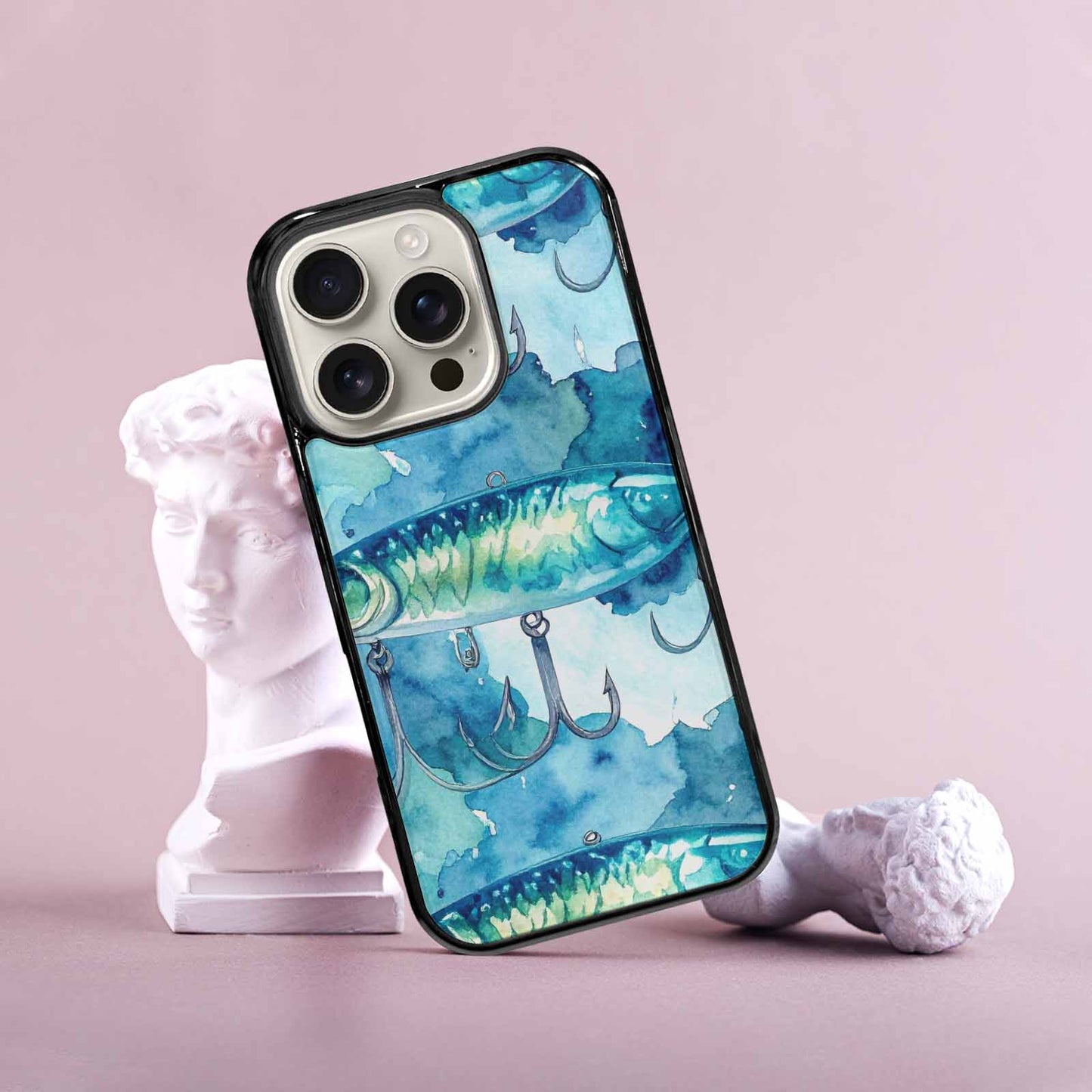 iPhone 16 Pro Case — Fishing Lure And Hook Pattern Seamless, Custom Printed Phone Case