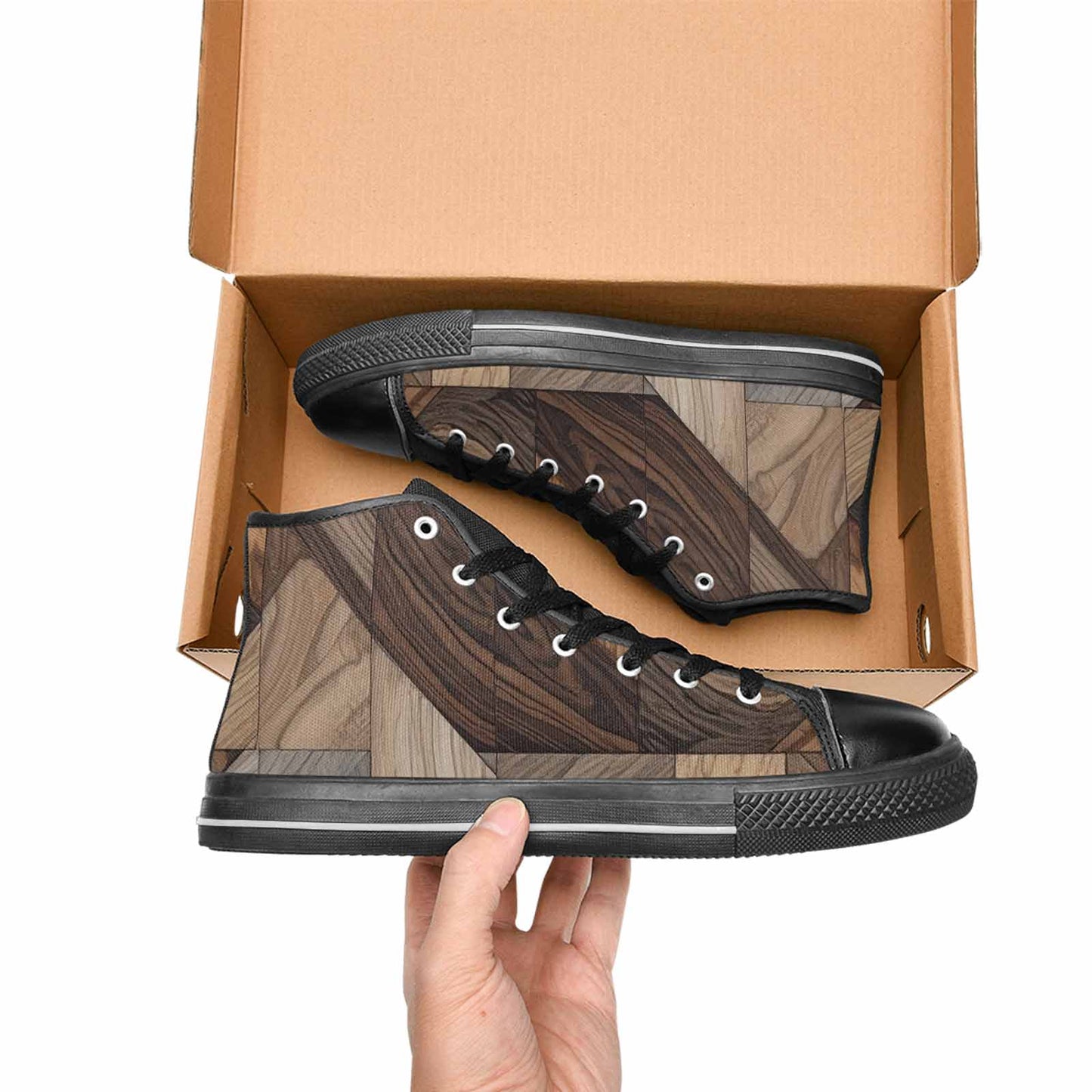 MEN'S Wood Grain Texture High Top Canvas Vibrant Chaos Shoes
