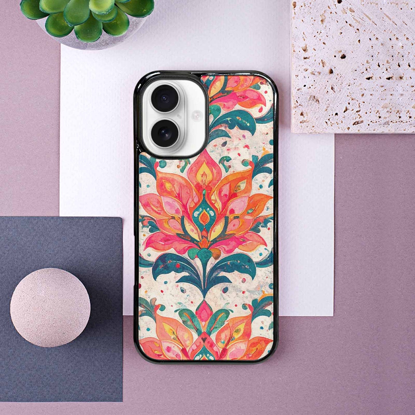 iPhone 16 Case — Marble Floral, Custom Printed Phone Case
