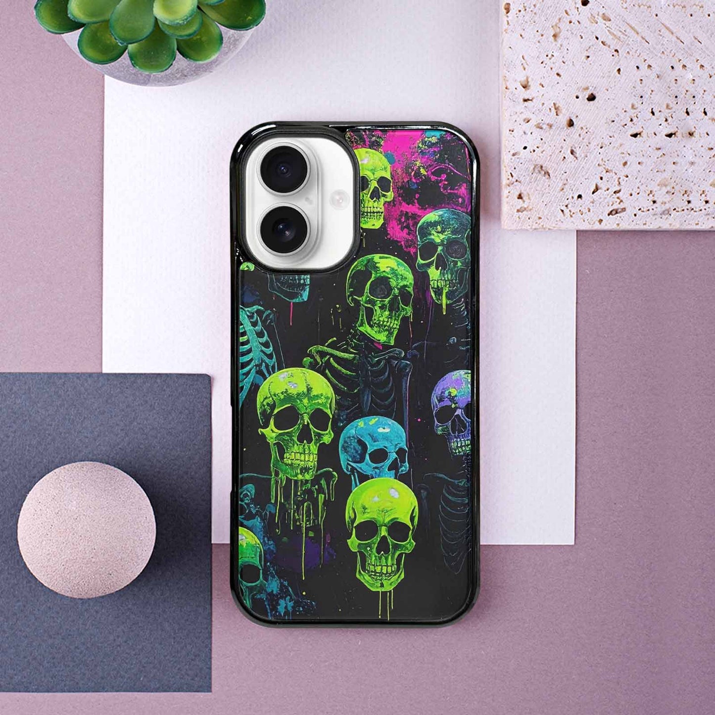 iPhone 16 Case — Skeletons Neon Green Glowskele Ejt Personalized, Custom Made Phone Cover