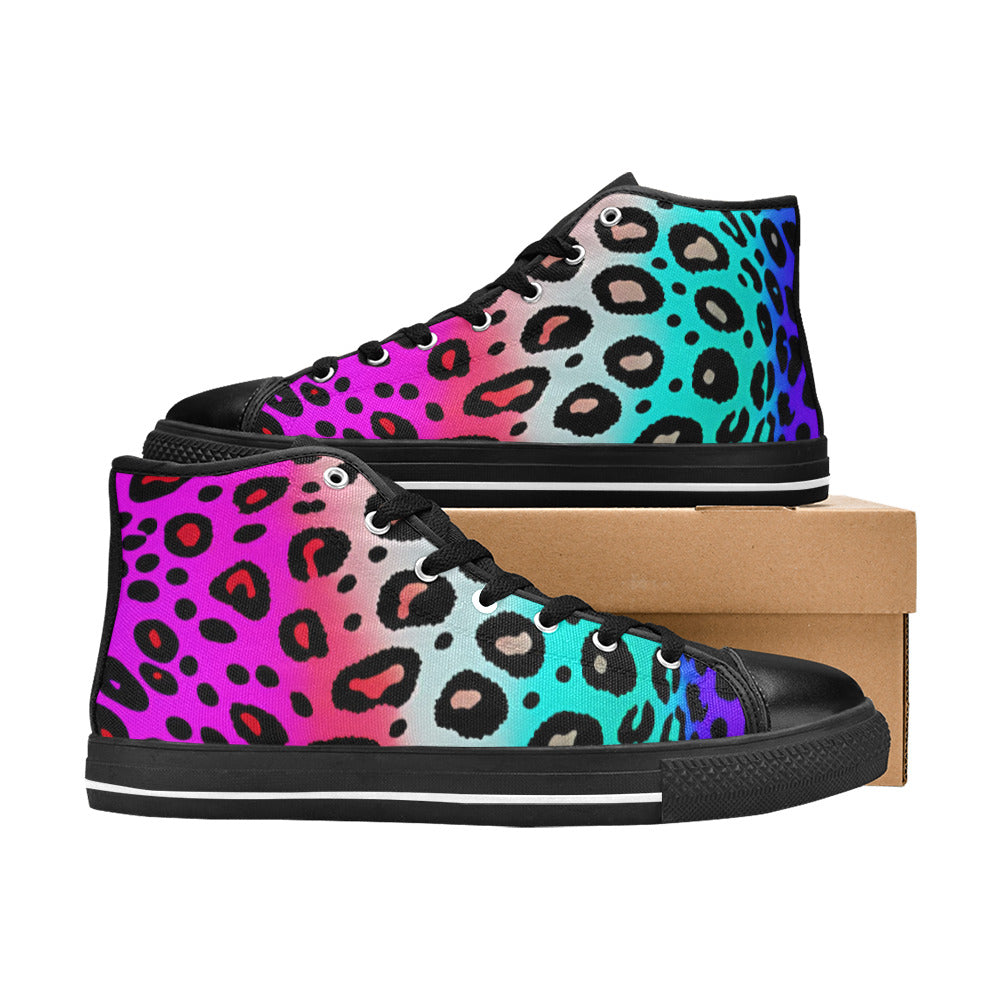 WOMEN'S Colored Leopard Print Art High Top Canvas Dreamcore Sneakers