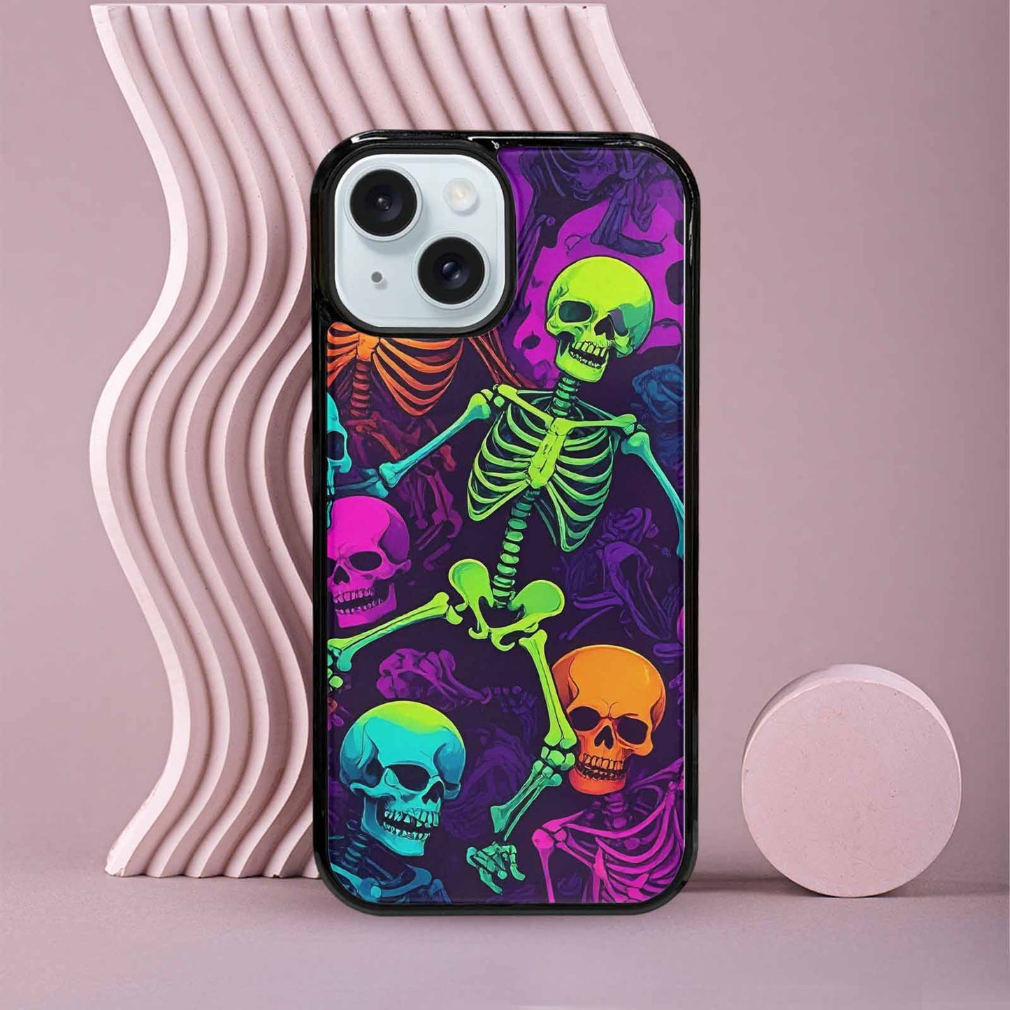 iPhone 15 Case — Glowing Skeleton Pattern Hundreds Of Small, Custom Printed Phone Case