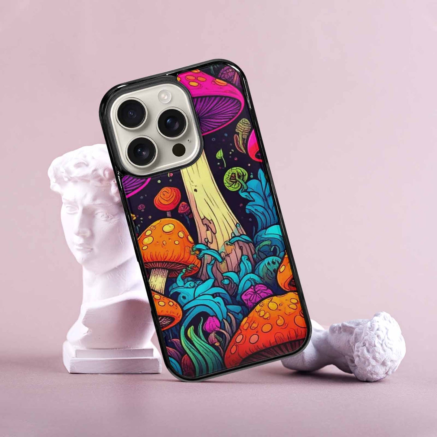 iPhone 16 Pro Case — Psychedelic Mushroom Cartoon Pattern, Custom Art Phone Cover