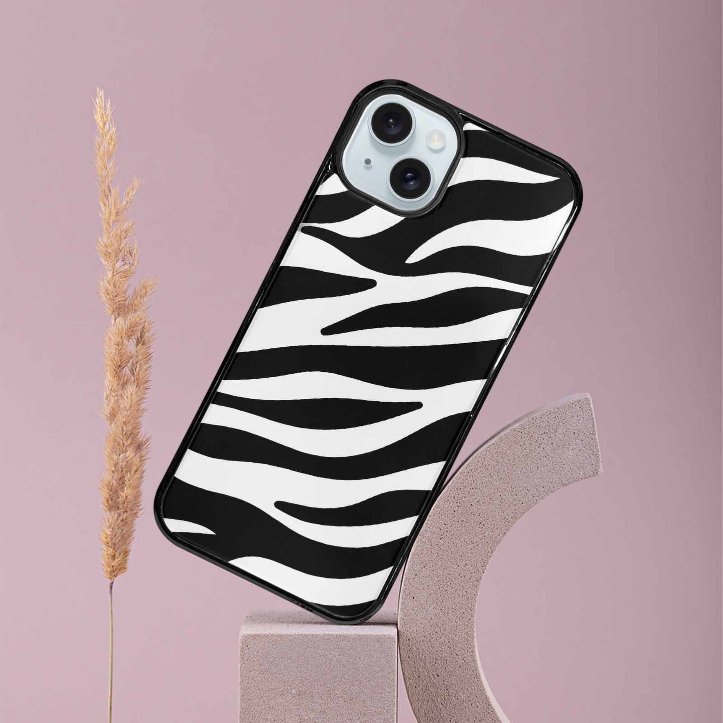 iPhone 15 Plus Case — Zebra Print Black White Custom, Original Design Phone Case