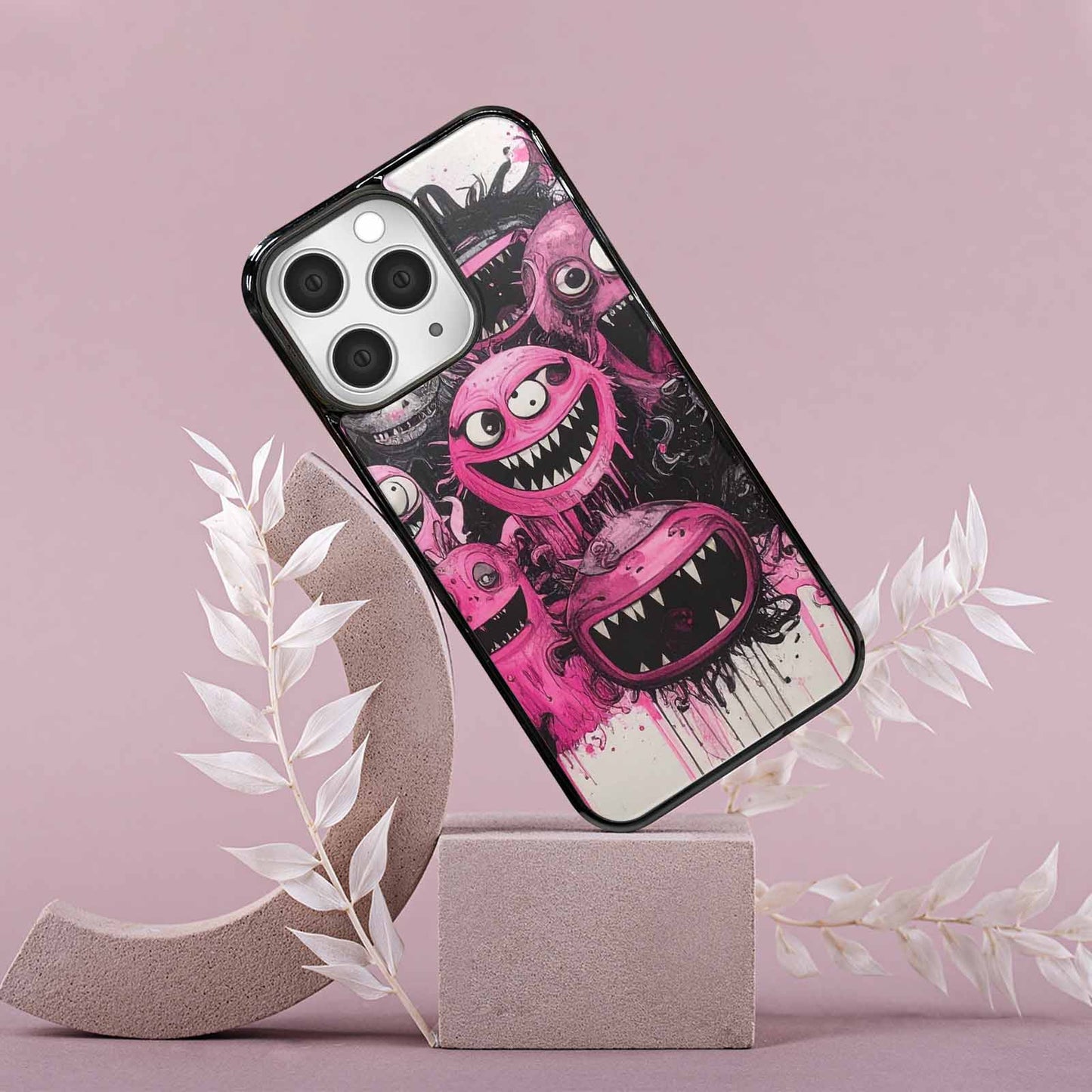 iPhone 15 Pro Max Case — Monsters General Black Pink Ink Cartoon, Custom Phone Case