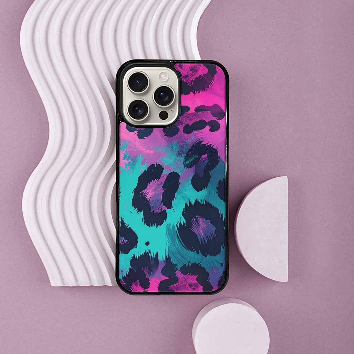 iPhone 16 Pro Max Case — Leopard Neon Pink Teal Airbrush, Custom Phone Case