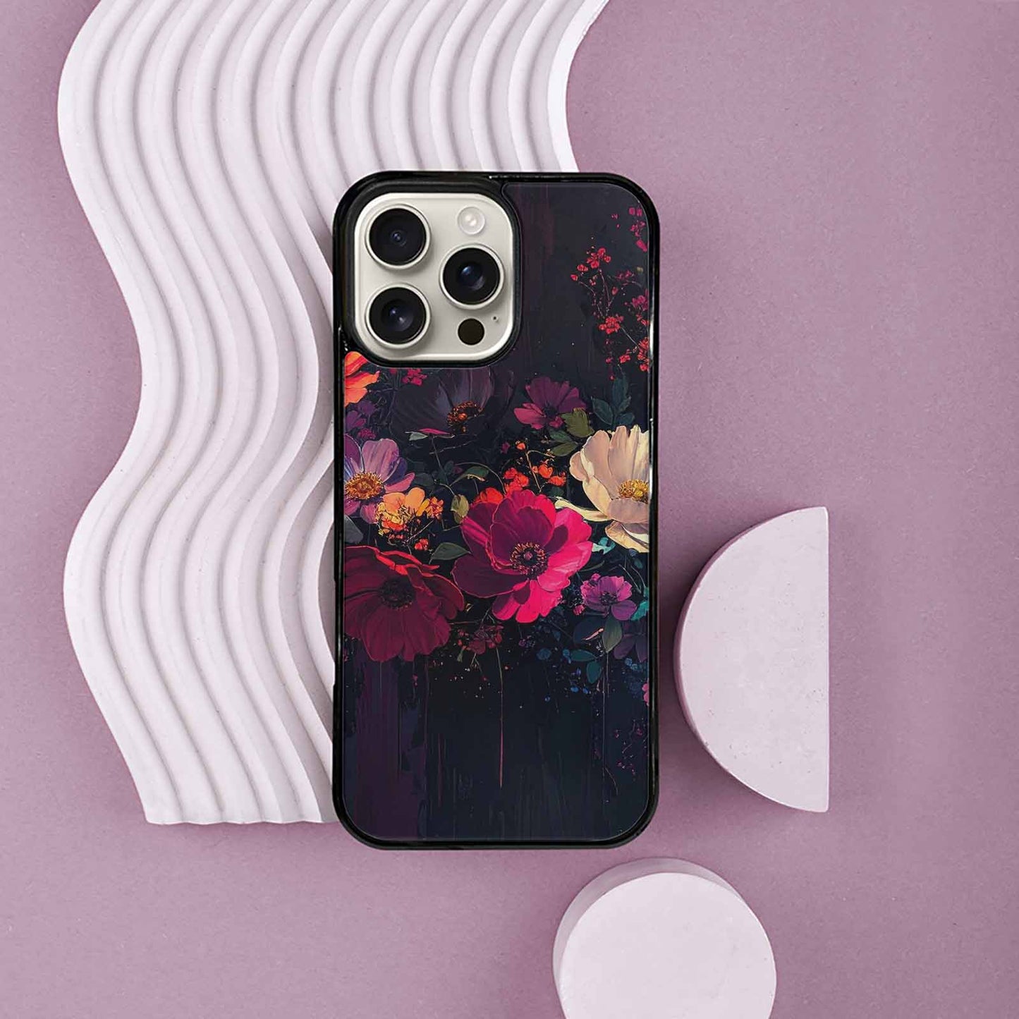 iPhone 16 Pro Max Case — Shadowy Glitch Floral Pattern Hundreds Of, Custom Phone Case