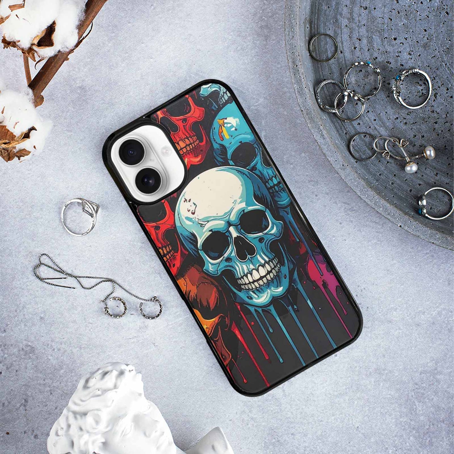 iPhone 16 Plus Case — Many Of Skulls Collage Overlapping Art, Custom Print Case Cover