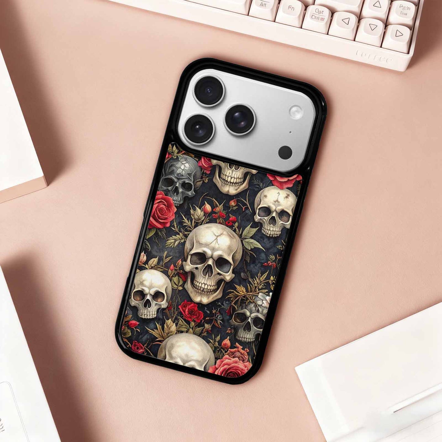 iPhone 17 Pro Case — Skulls Roses And Skulls Small Gothic, Customized Protective Case