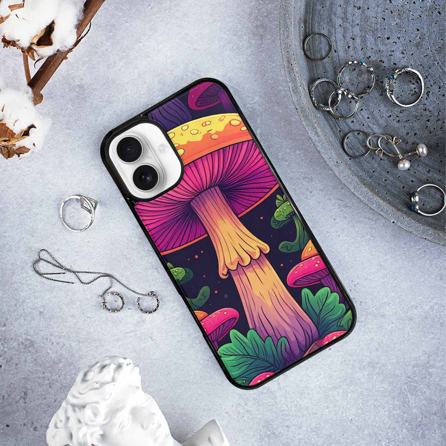 iPhone 16 Plus Case — Psychedelic Mushroom Cartoon Pattern, Original Design Phone Case
