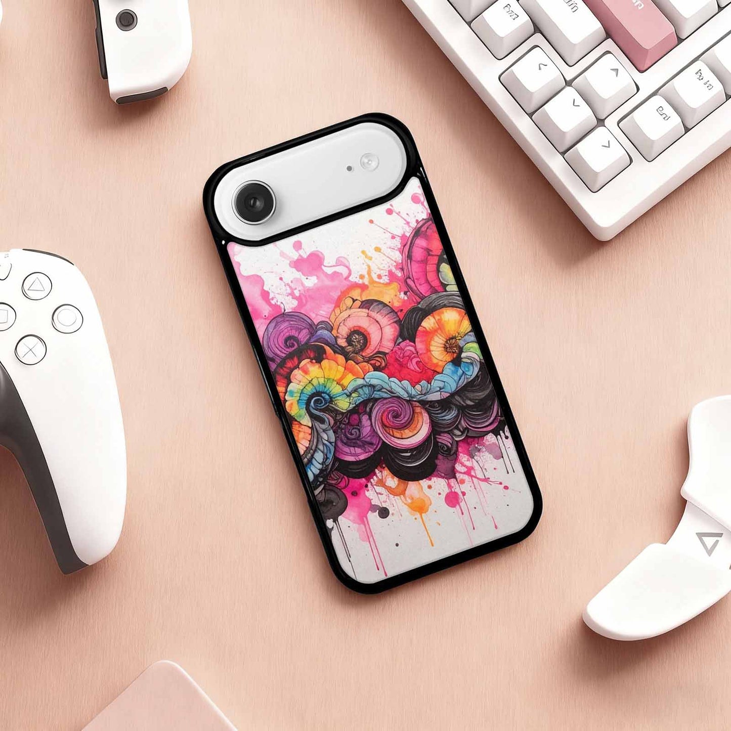 iPhone 17 Air Case — Tie Dye Swirls Black Pink Tie, Custom Print Case Cover