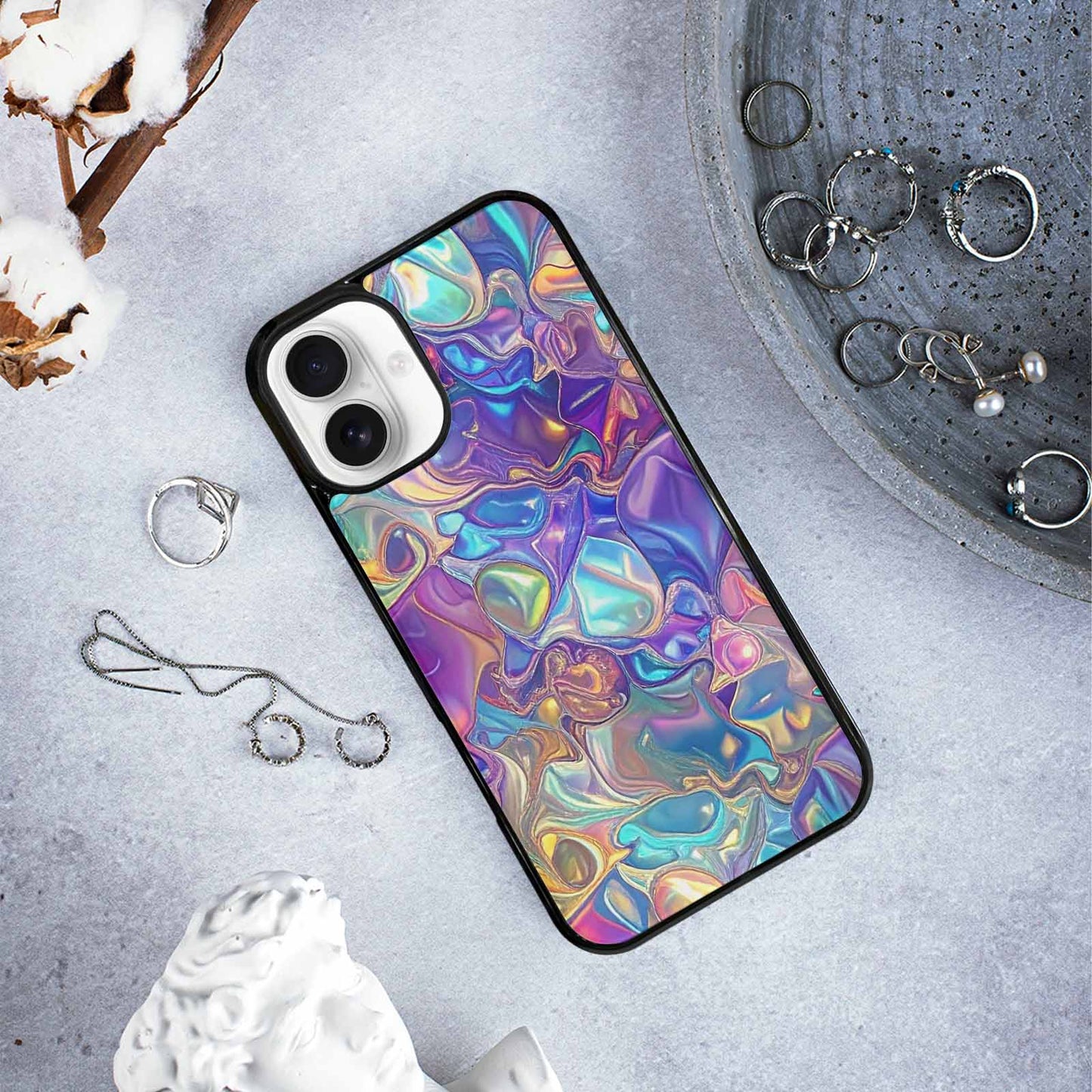 iPhone 16 Plus Case — Holographic Iridescent Shimmer Pattern Hundreds Of, Unique Phone Case Design