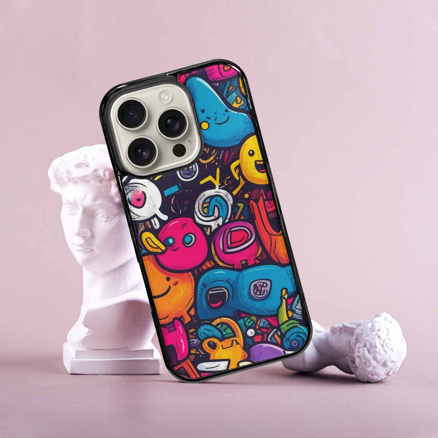 iPhone 16 Pro Case — Hand Drawn Icon Doodle Pattern Hundreds, Custom Art Phone Cover