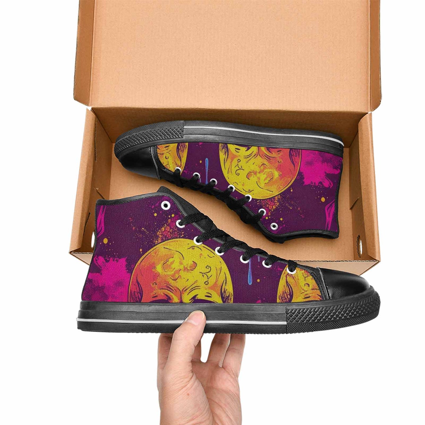 WOMEN'S Tie Dye Skulls Print High Top Canvas Surreal Sneakers