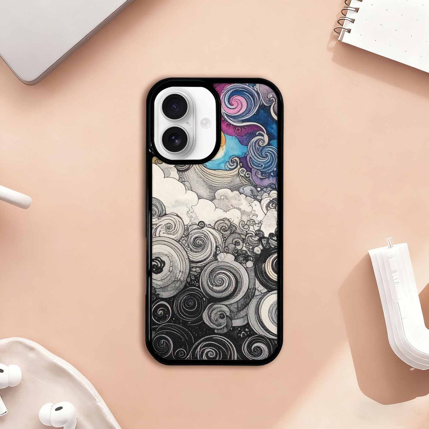 iPhone 17 Case — Tie Dye Swirls (black Tie Dye, Custom Print Case Cover