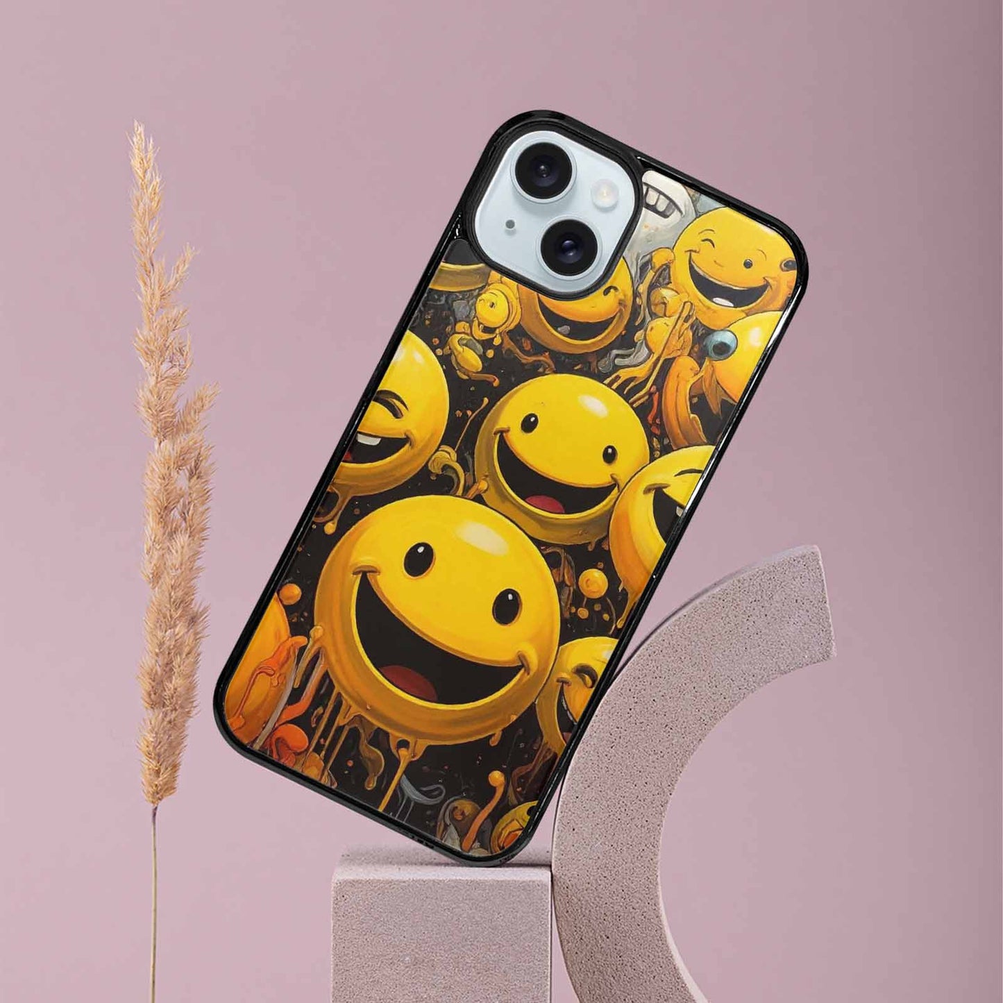 iPhone 15 Plus Case — Melting Moon Smiley Red Splatt, Customized Protective Case