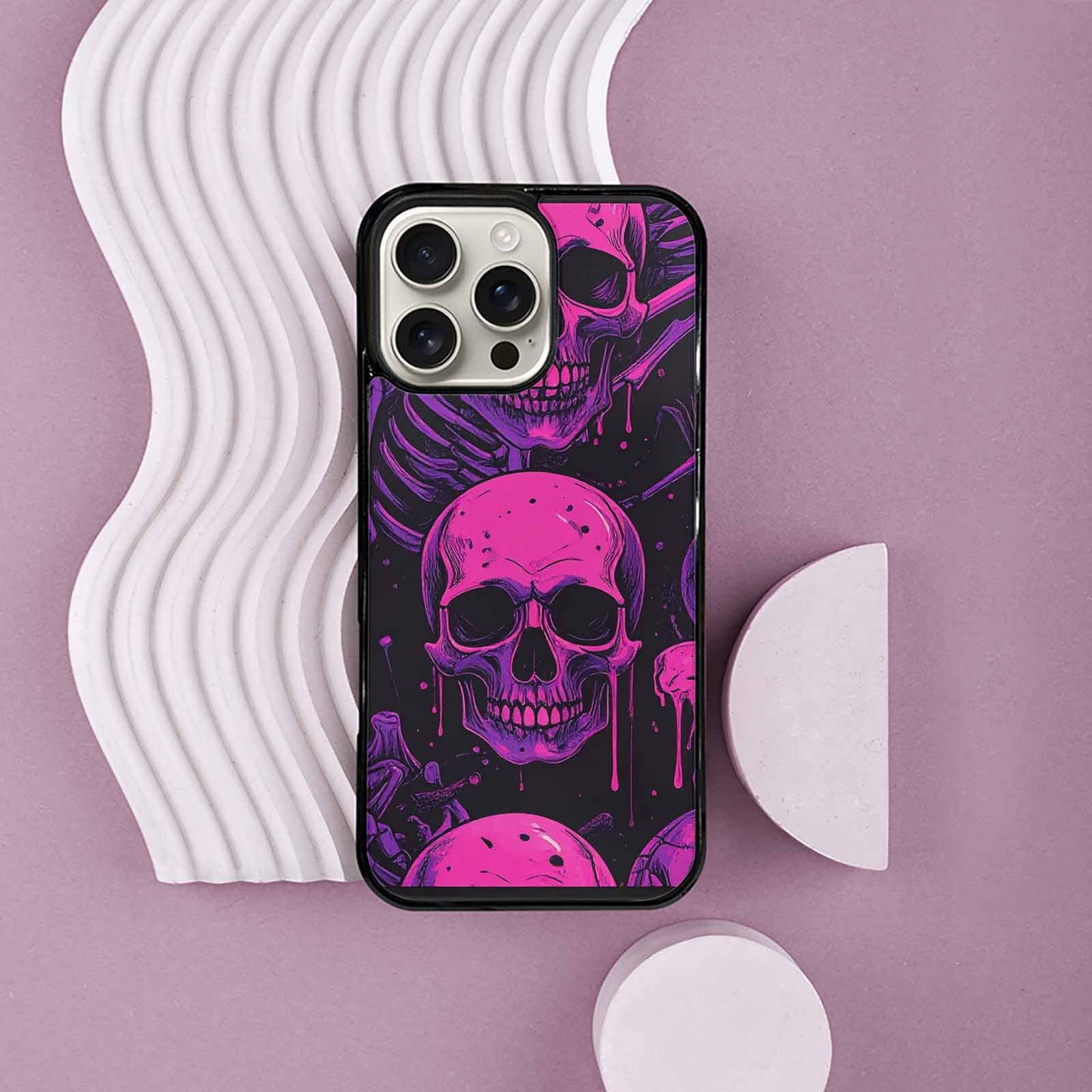 iPhone 16 Pro Max Case — Pink Purple Skeletons Neon Drip Melting, Custom Print Case Cover