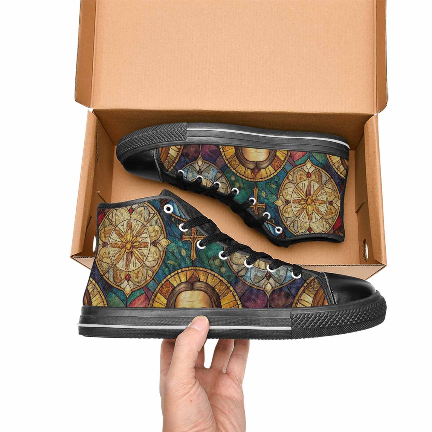 WOMEN'S Jesus Face Small High Top Canvas Dark Academia Custom Shoes