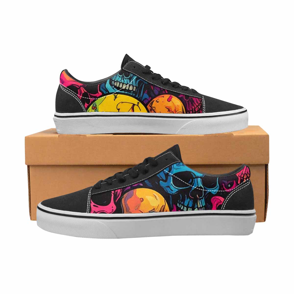 WOMEN'S 1000s Skulls Digital Camo Lace-Up Canvas Wallpaper Art Sneakers