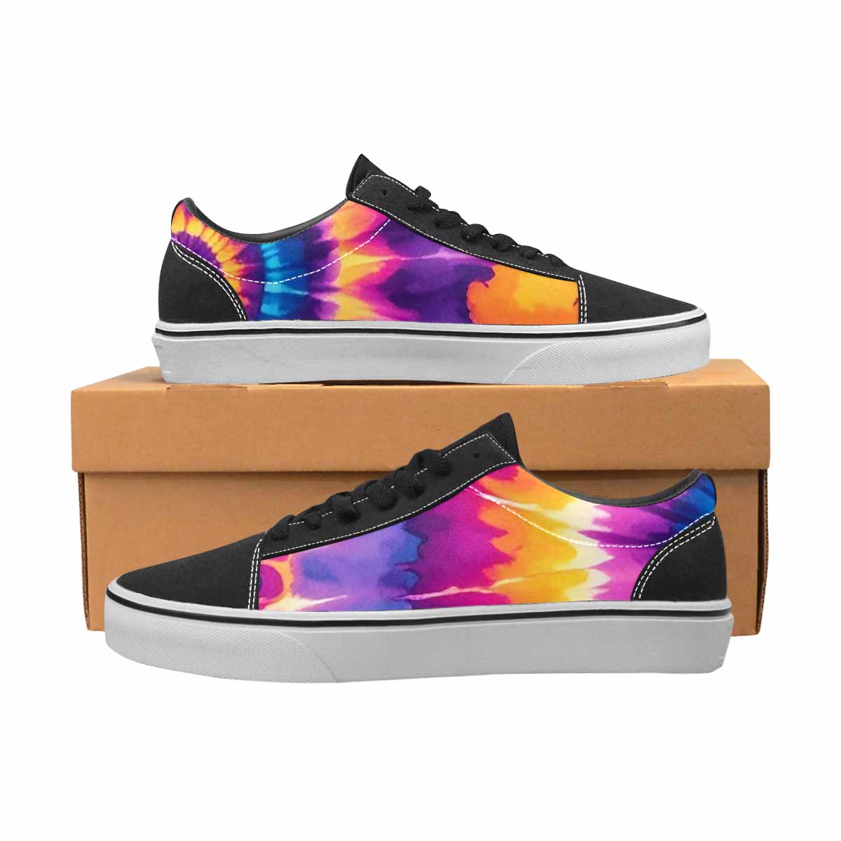 WOMEN'S Tie Dye Neon Spiral Burst Canvas Lace-Up Vibrant Chaos Custom Shoes