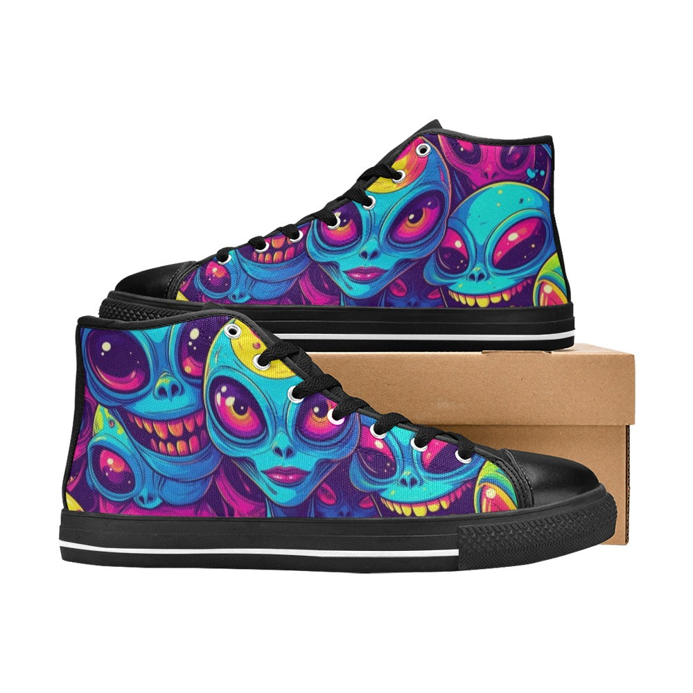 MEN'S Alien UFO Cartoon High Top Canvas Neon Fantasy Custom Sneakers