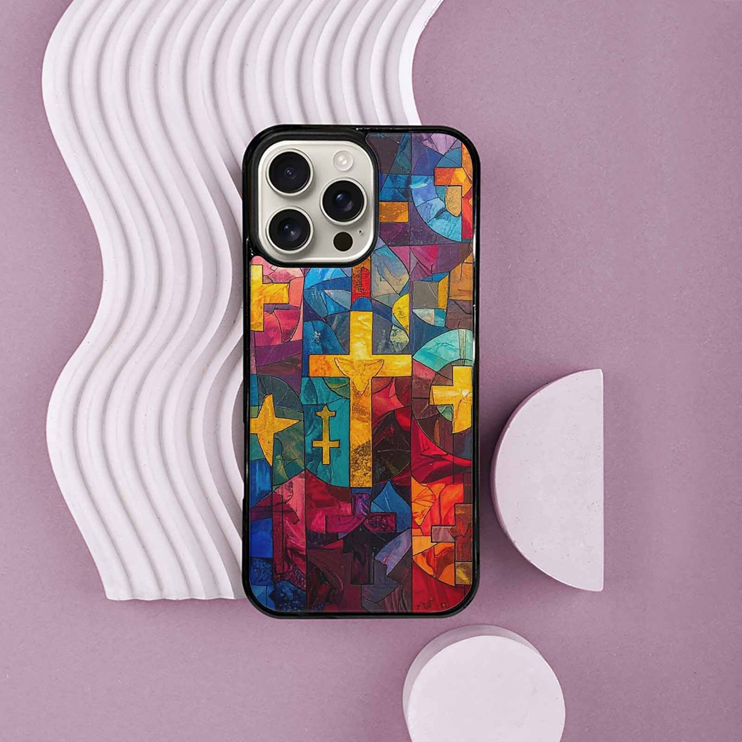 iPhone 16 Pro Max Case — Faith Cross And Faith Icons Pattern, Personalized Phone Case