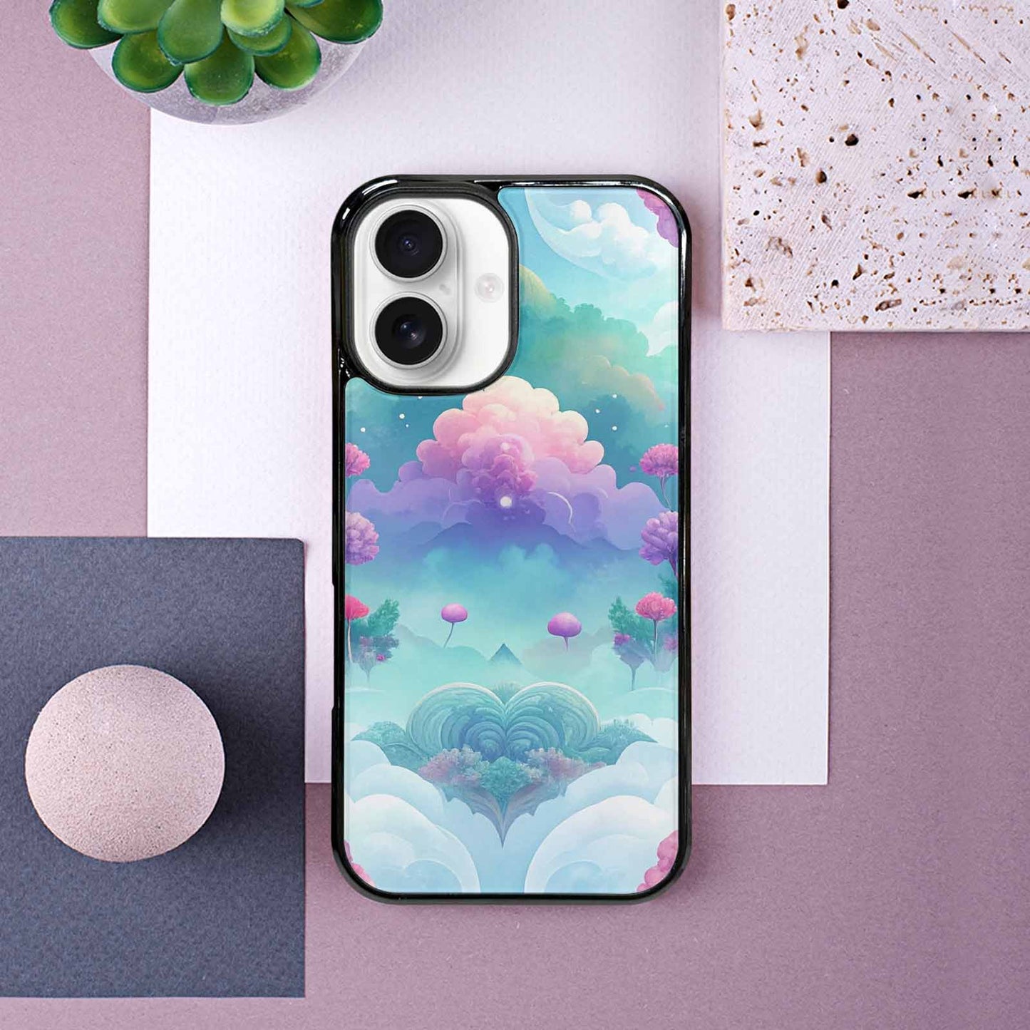 iPhone 16 Case — Surrealist Dreamscape Illustration Pattern, Unique Phone Case Design