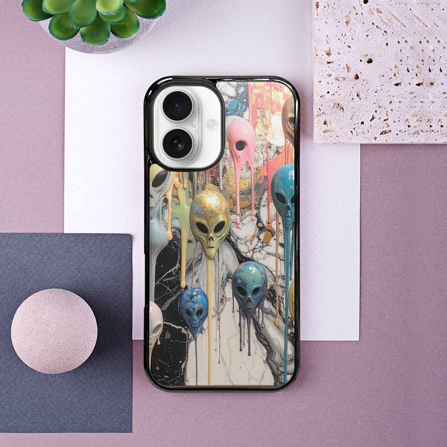 iPhone 16 Case — Aliens Marblemelting Aliens Pa Eif, Custom Printed Phone Case