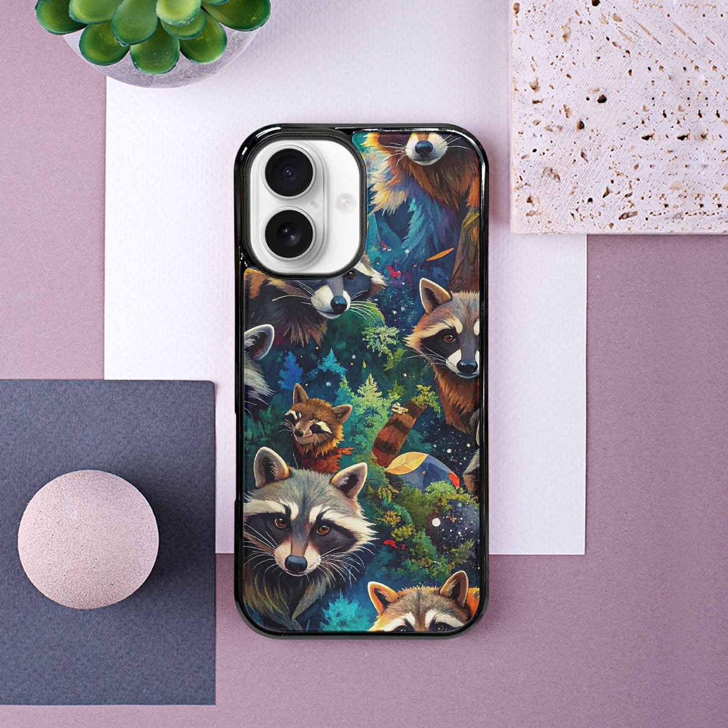 iPhone 16 Case — Raccoon Bandit Raccoon Bandit Pattern Hundreds, Custom Made Phone Cover
