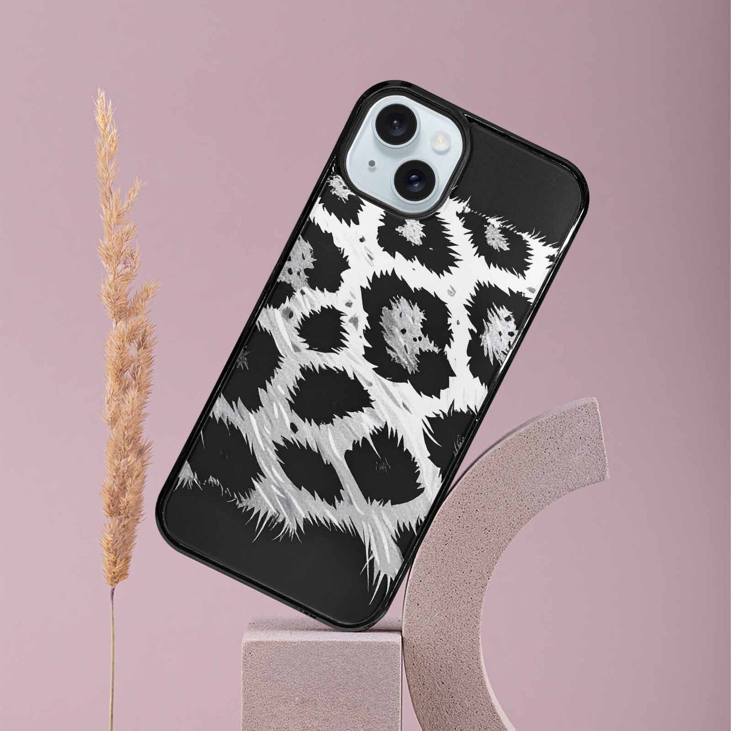 iPhone 15 Plus Case — Leopard Print Black And White Style, Original Design Phone Case