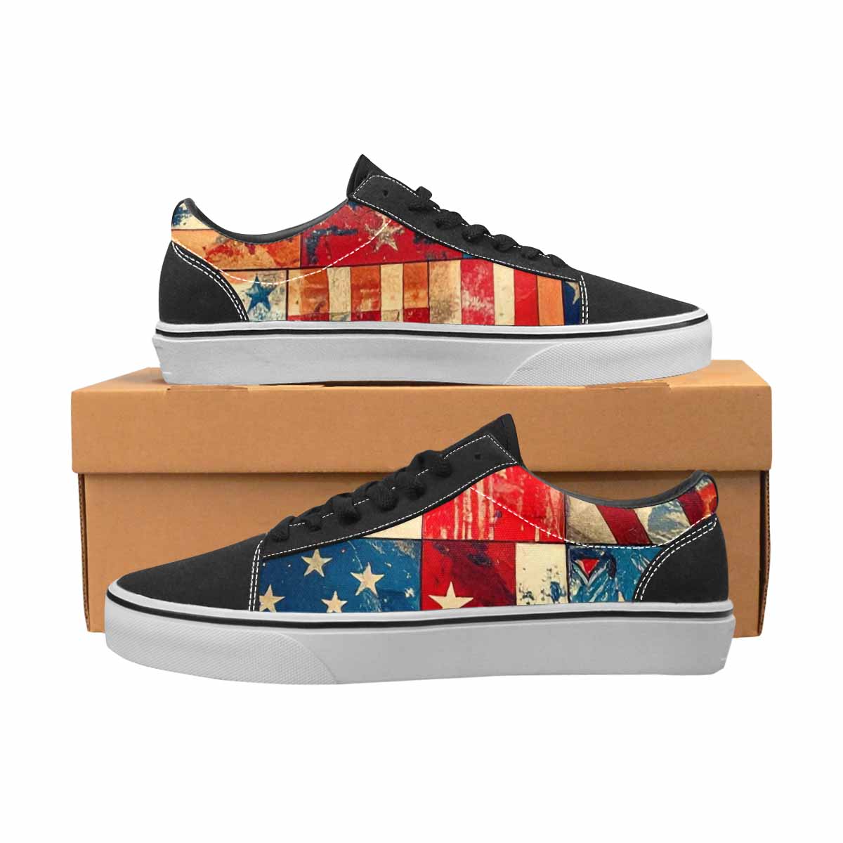MEN'S American Flag Stars Canvas Lace-Up Neon Fantasy Custom Sneakers