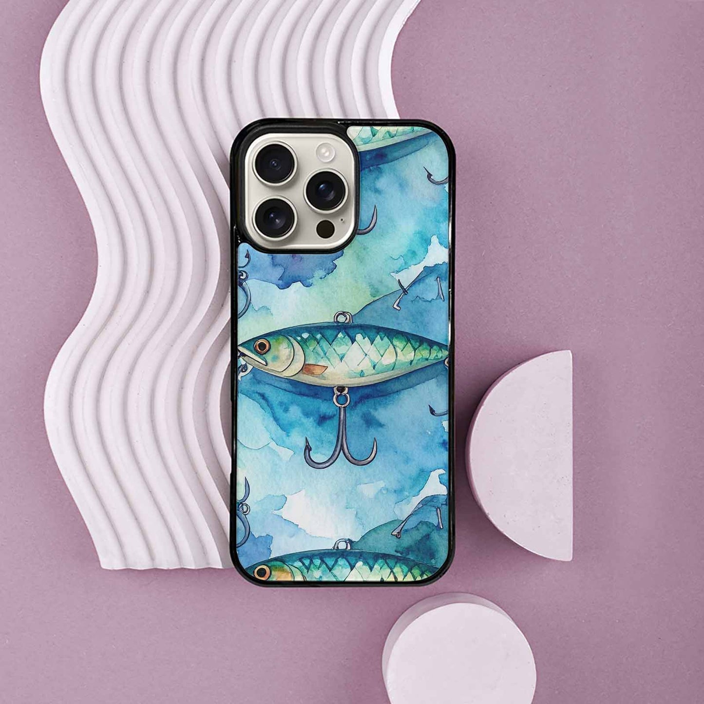 iPhone 16 Pro Max Case — Fishing Lure And Hook Pattern Seamless, Unique Phone Case Design